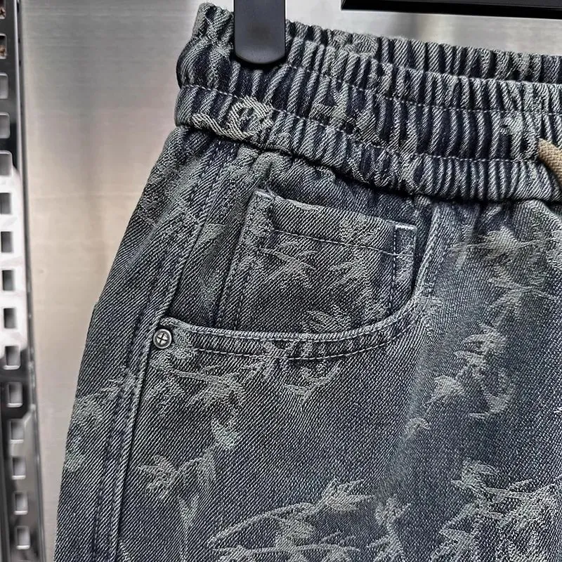 Jacquard American Classic Jeans Fashion Joints Harem Pants High Quality Loose Harajuku Straight-Leg Trousers Men Clothing