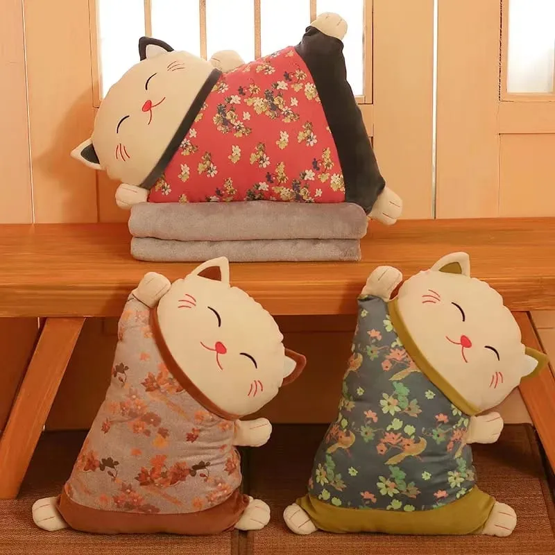 Cute Kawaii Fortune Cat Throw Pillow Blanket Dual Use Sofa Backrest Throw Pillow Office Car Seat Waist Protector Cushion Pillow — image 2