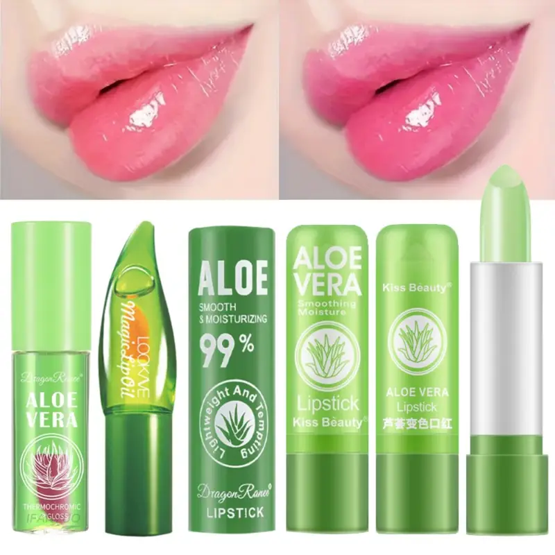 Aloe Vera Color-Changing Lipstick Long-Lasting Moisturizing Temperature-Activated Lip Balm Fade-Resistant Nourishing Lip CareSet