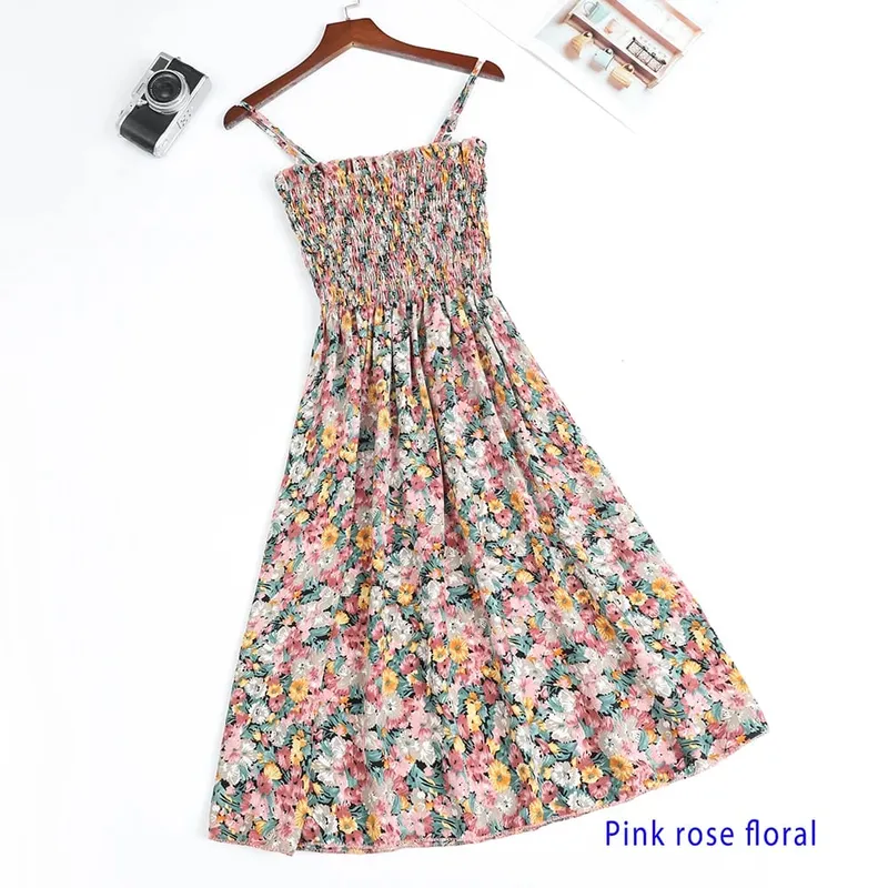 ฤดูร้อนมินิเดรสแฟชั่นหญิง Elastic High เอว Casual สปาเก็ตตี้สายคล้องคอผู้หญิงชุดชีฟอง Vestidos