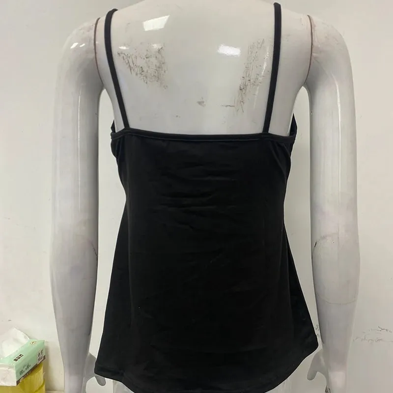 Aesthetic Flower Print Rhinestone Decorative Slim Camisole Summer V Neck Backless Fashion Street Vintage Harajuku Sleeveless Top