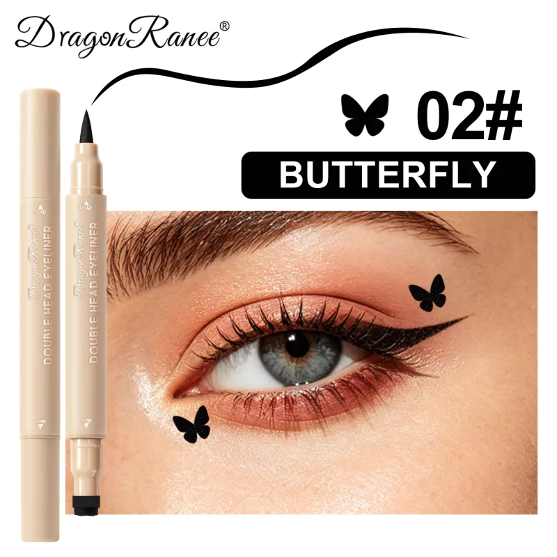 Double-ended Love Star Butterfly Liquid Eyeliner Waterproof Smudge-Proof Quick Drying 2 in 1 Colorful Stamp Eye Line Pen Makeup