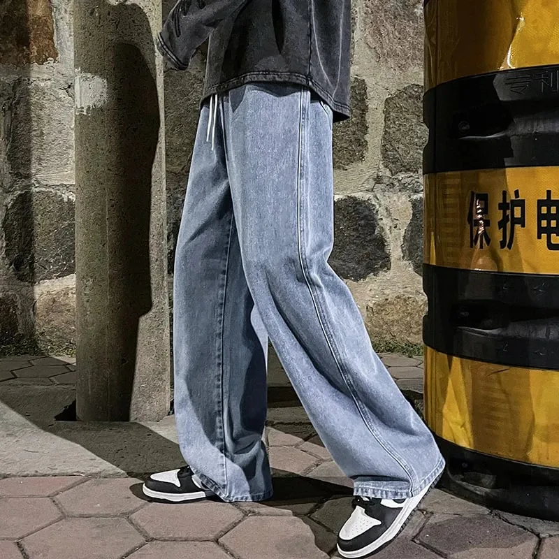 Brand Men's Jeans Korean Version Student Casual Pants High Street Straight Loose Wide Leg Jeans Black Grey Blue Baggy Jeans