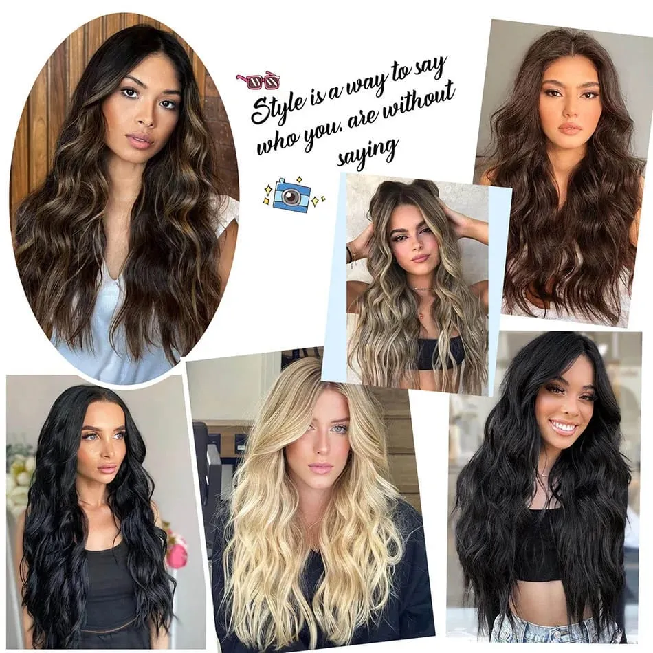 Synthetic Long Wavy Clip In Hair Extensions 20" Thick Hairpiece 6pcs/set For Women Brown Blonde Black Natural Fake Fiber Hair