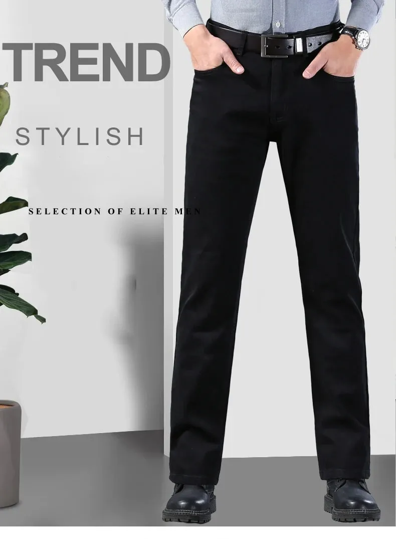 Men Classic Advanced Fashion Brand Pure Black Jeans Man Soft Breathe Stretch Slim Straight Denim Trousers Mens Pants Overalls