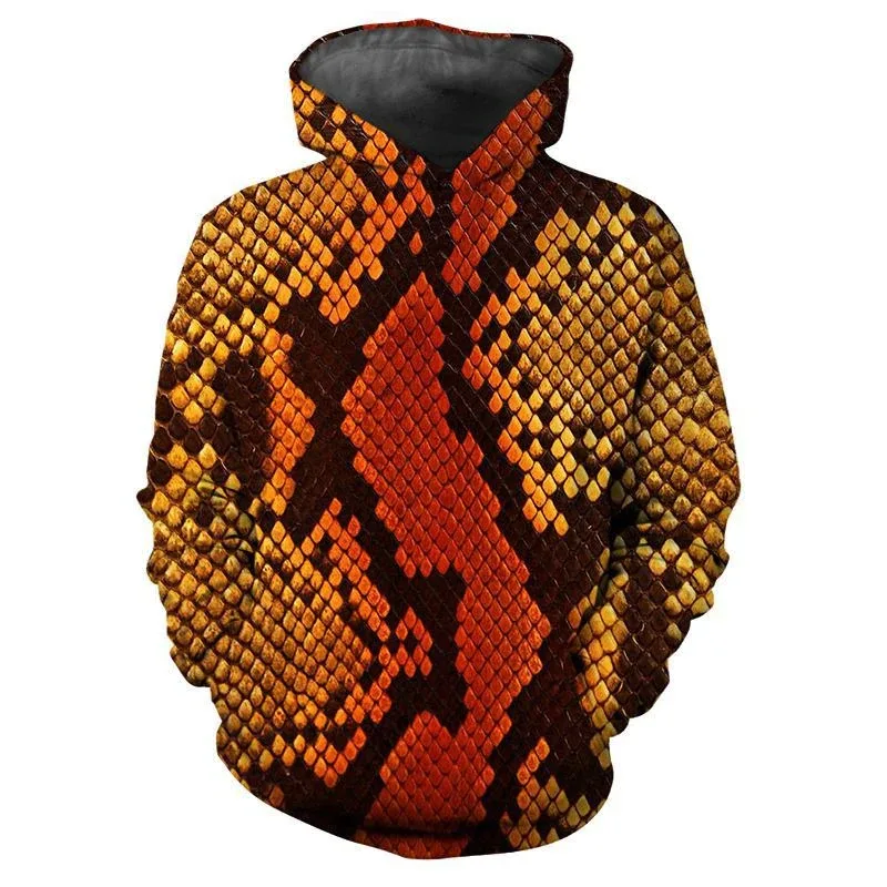 Personalized Snakeskin Pattern Hoodies Fashion Trend Long Sleeve 3D Animals Skin Printed Mens Hoodie Loose Streetwear Cool Tops