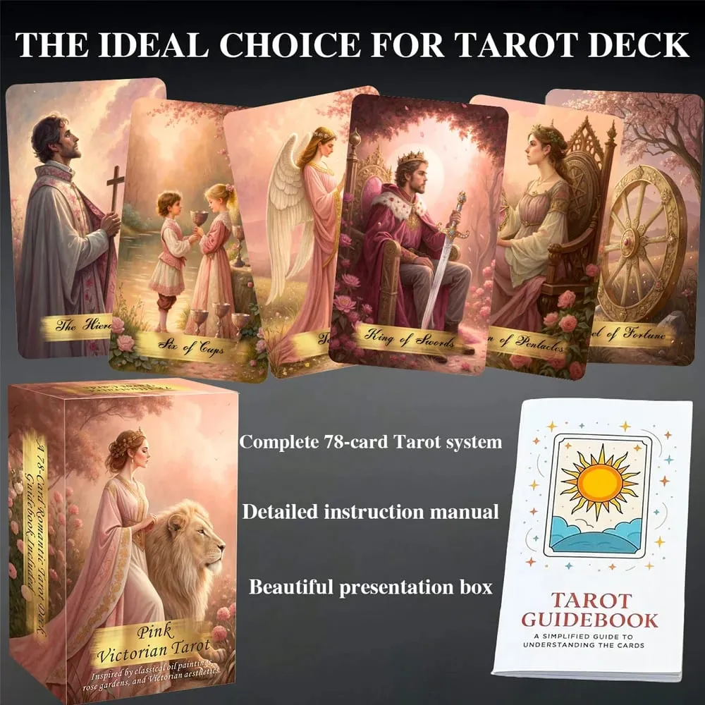 Pink victoriansk tarotkortsæt 78 stykker 13x8 cm romantisk og elegant design inkluderer papirinstruktioner perfekt til begyndere — image 5