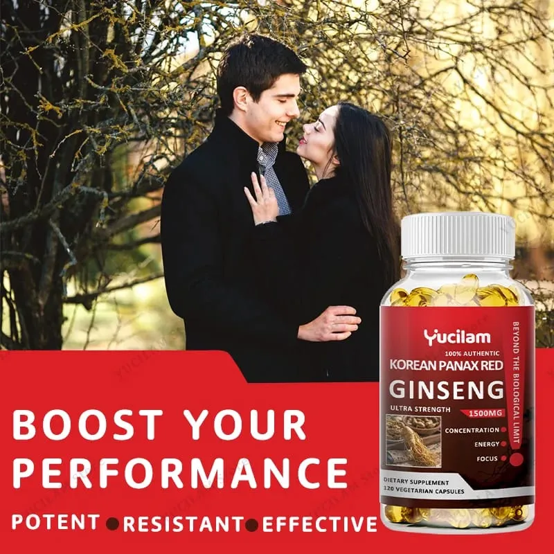 Korean Red Ginseng 1500 mg - Energy Supplement for Peak Performance Focus & Vitality - High Potency Ginseng Root Extract
