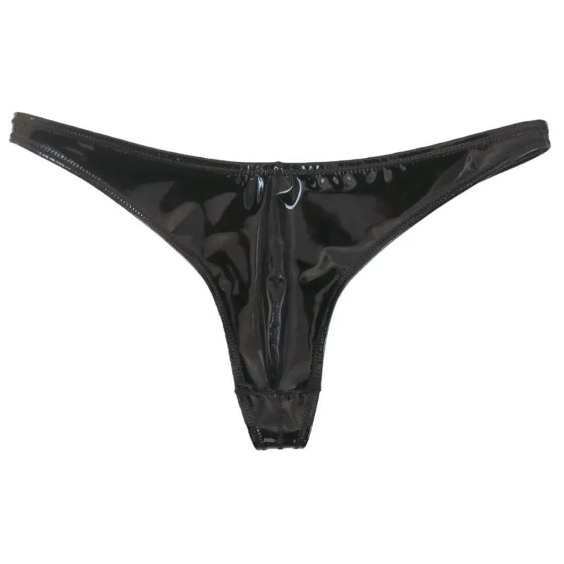 Pria Seksi Ukuran Besar Lateks PVC Mengkilap Panas Pendek Cembung U Kantong G-string Pakaian Dalam Modis Celana Ketat Lingeries PU Celana Panggung