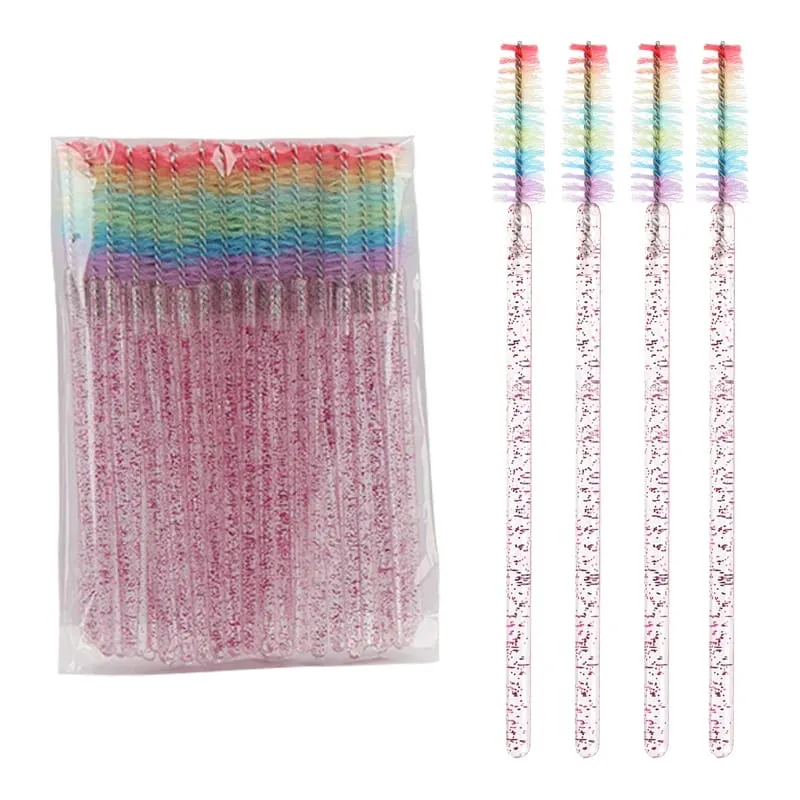 50pcs Disposable Crystal Eyelash Brush Lash Extension Makeup Brushes Mascara Wand Applicator Eyebrow Comb Rainbow Microbrush — image 8