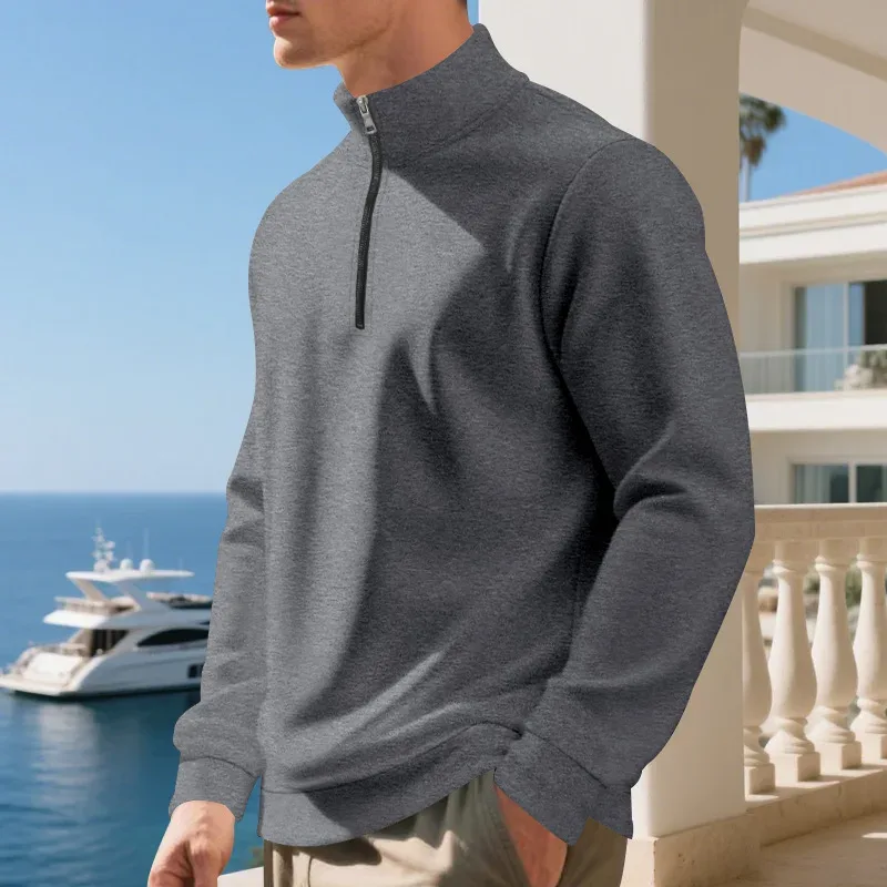 2026 New Fleece Lined Half Zip Sweatshirt for Men, Autumn Winter Solid Color Plus Size Casual Pullover Hoodie Daily Leisure Wear