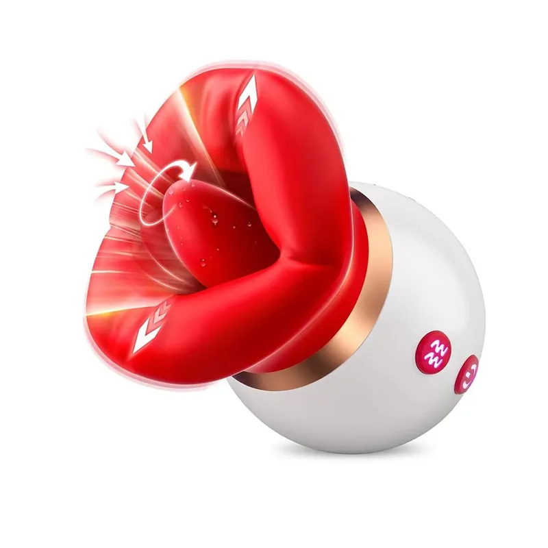 Sugande tunga Slickar Dildo Vibrator Klitoris Bröstvårta G-Spot Fitstimulator Vagina Anal Onani Vuxna Sexleksaker för Kvinna