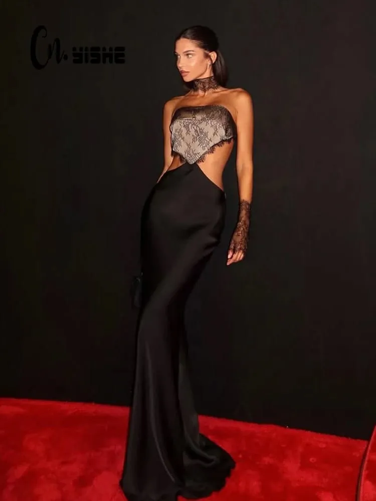 Hollow Out bez ramiączek koronkowy patchworkowy chusta na biodra seksowne sukienki damskie klubowe płaszcza Bodycon modne stroje damskie Party Slim