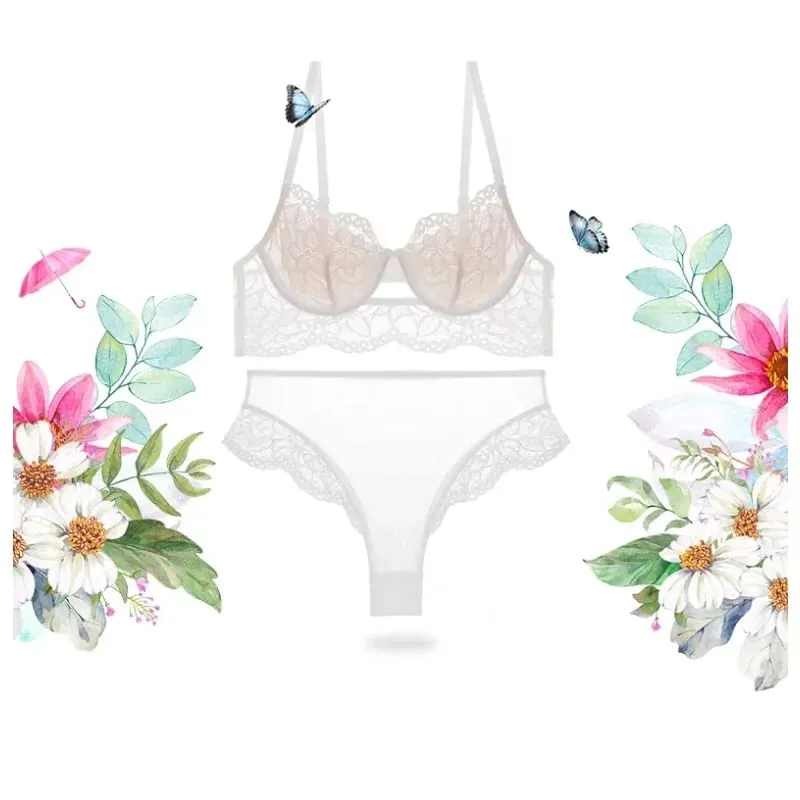 Sheer Mesh Bra Large Bust Minimizer Ultra Thin See Through Underwire Anti Sagging Push Up Sexy Lingerie Set Women S-XL MOYISU AB