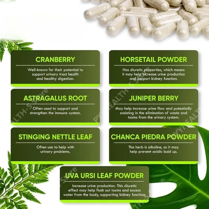 Kidney Cleanse Detox Capsules Bladder Urinary Support with Chanca Piedra Cranberry Juniper Berries Vegetable Capsule 60 Counts