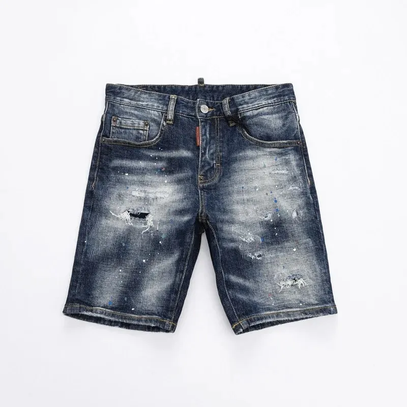 Summer Style dsq Italy Brand Jeans Mens Slim Short Jeans Men Denim Trousers Zipper Stripe Hole Blue Hole Shorts Jeans for Men
