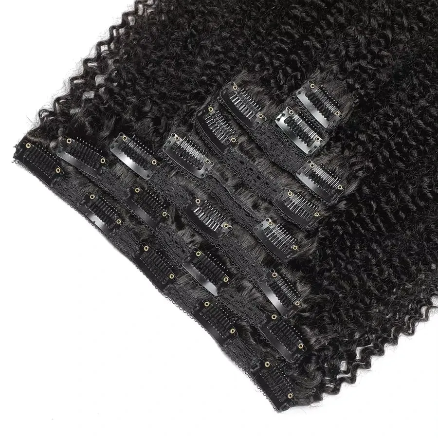 Real Remy Afro Coily Clip In Human Hair Extensions Unprocessed 4B 4C Afro Kinky Curly Clip Ins For African Americans Black Women