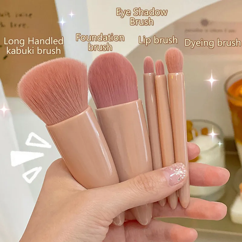 Set di pennelli per trucco da viaggio da 5 pezzi Mini pennelli per trucco Kit di pennelli cosmetici con piccola funzione completa con custodia e specchio perfetto — image 4