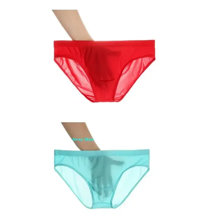2 pçs ultra fino cuecas de seda gelo masculino plus size M-4XL cor sólida juventude translúcido cintura baixa respirável sexy calcinha masculina