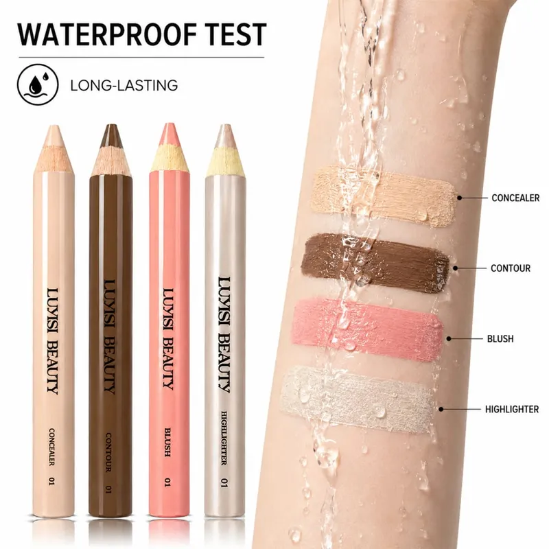 4pcs/Set Face Makeup Pens Concealer+Contour+Blush+Highlighter Waterproof Buildable Coverage Velvet Matte&Pearl Glow-Nourishing.