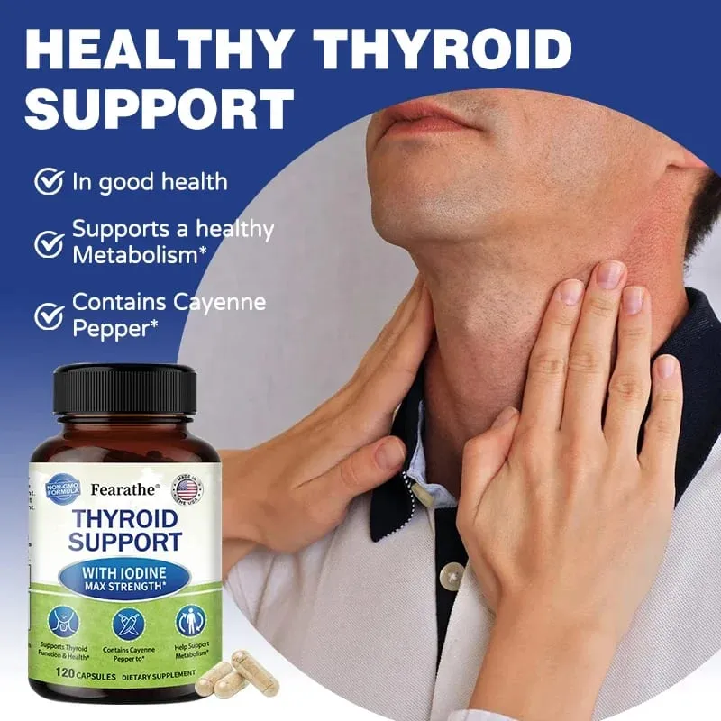 Maximum Strength Iodine Capsules - Thyroid Support Supplement Helps Metabolism For Thyroid Function and Health