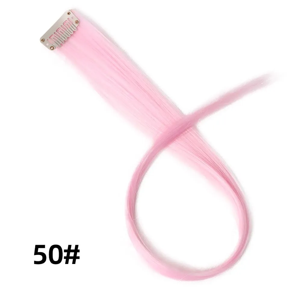 Lige farvet hårstykke Hair Extensions Clip In Highlight Regnbuehår Pink Blå Lilla Syntetisk på klips til kvinder piger — image 56