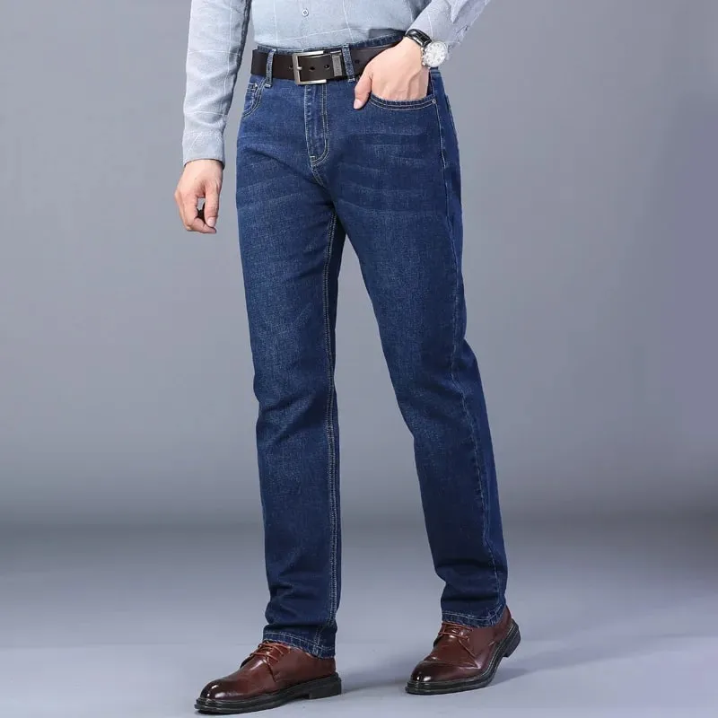 2025 Spring Autumn New Men's Jeans Casual Straight Stretch Fashion Classic Blue Black Work Denim Trousers Male Brand Clothing