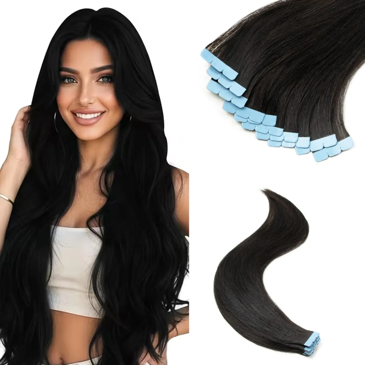 Invisible Adhesive Mini Tape Ins Straight Real Human Hair Extensions Easy Installation Add Volume For Women
