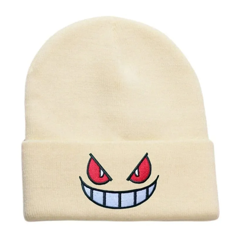 Pokemon Gengar Cartoon Embroidered Beanies Knitted Skullies Autumn Winter Warm Wool Hat Gengar Women Men Beanies