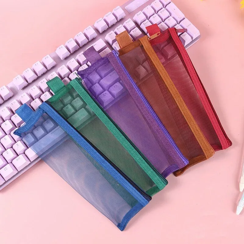 5PCS Nylon Mesh Makeup Bags Portable Multi-Functional Pencil Case for Storing Makeup Brushes Lipsticks - Organizing Cosmetic Bag