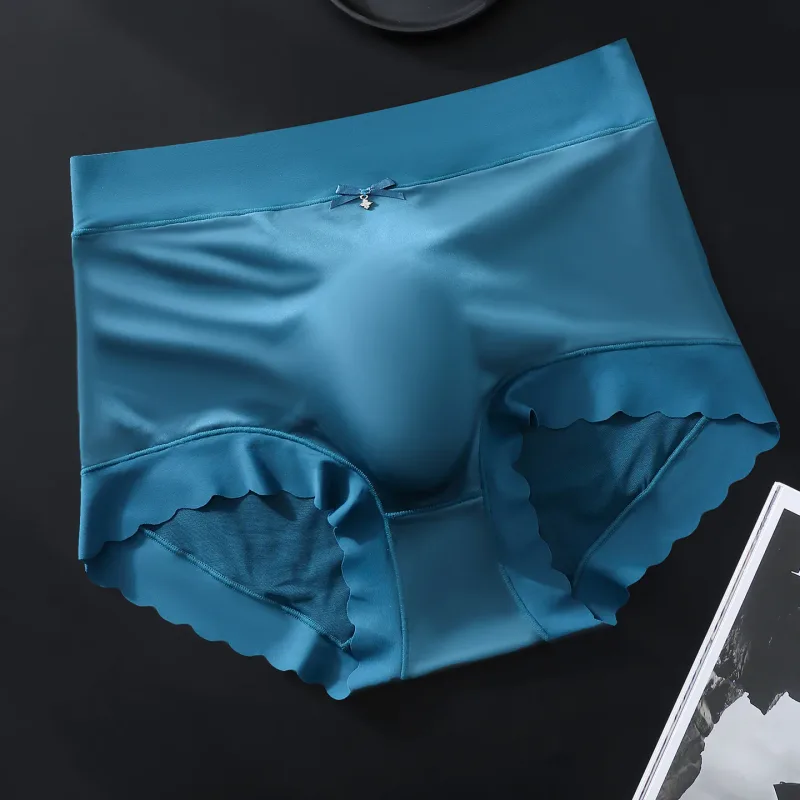 Men's Seamless Ice Silk Briefs 3D Contour Pouch Mid Waist Satin Smooth Scalloped Edge Ultra Thin Male Underwear — image 8