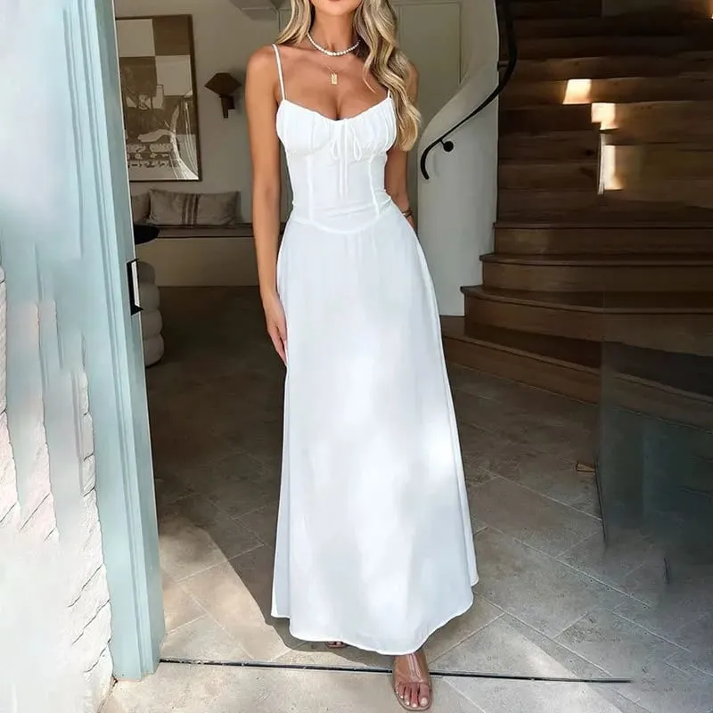 Novo vestido feminino elegante frente única linha A cor sólida vestido midi elegante vestido de noite perfeito para festas e roupas de verão