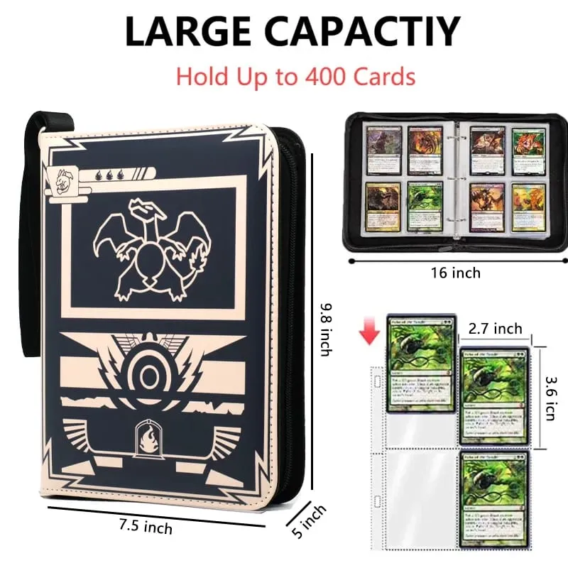 400PCS Card Album Binder Sleeves with Zipper PTCG Yugioh TCG 4-Pocket Trading Card Collection Card Holder Toys Gift — image 2