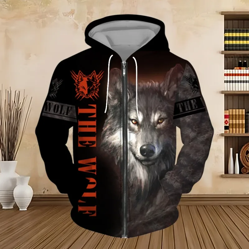 Spring and Autumn Men's Hoodie Sweatshirt 3D Digital Print Tiger Series Zip up Hoodies Fashion Personalized Sweatshirt for Men