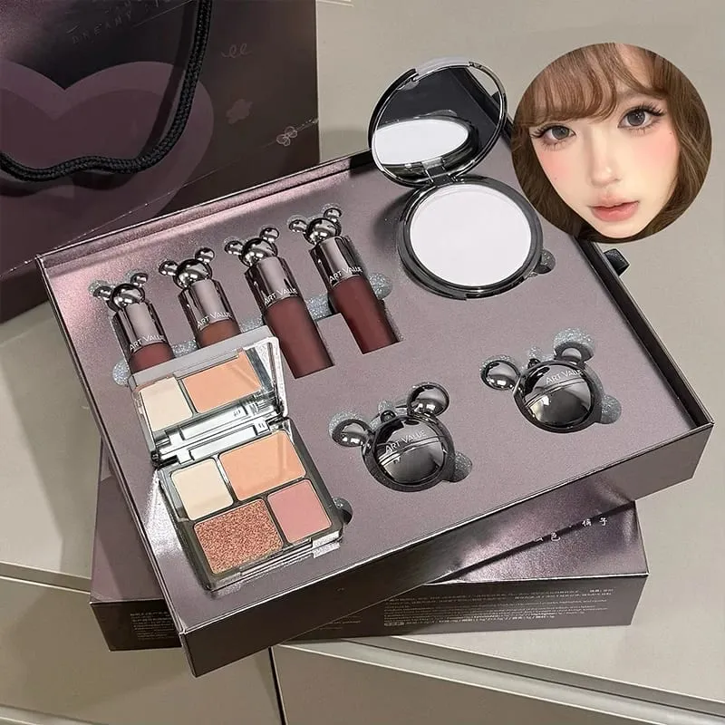 ART VALUE Makeup Sets Include 4 Lip Mud 1 Face Blush 1 Pressed Powder 1 Eyesshadow Palette 1 Highlighter Powder 8 PCS Cosmetics