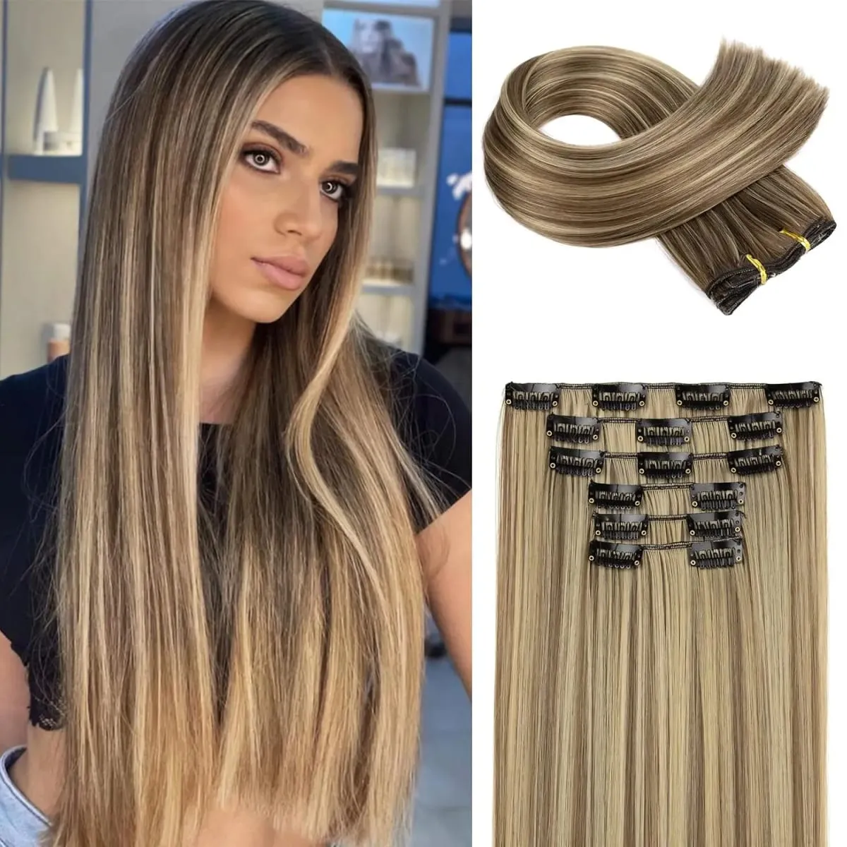 6Pieces/Set Clips in Hair Extensions 24 Inch Synthetic Long Straight Extensions for Women Hairpiece