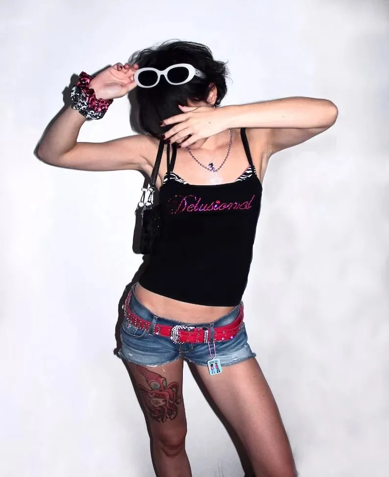 Vintage Punk Rhinestone Letter Goth Streetwear Short Sleeve T Shirts Y2k Tanks Tops T-shirt Women Summer Camis Coquette Clothes — image 5