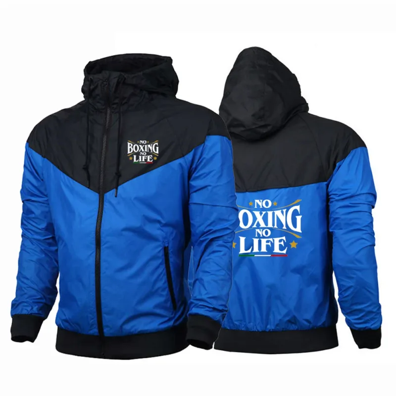 2025 No Boxing No Life Gym Pria Musim Semi dan Musim Gugur Tipis Tahan Angin Kasual Berkerudung Warna Cocok Mode Cetak Jaket Mantel — image 7