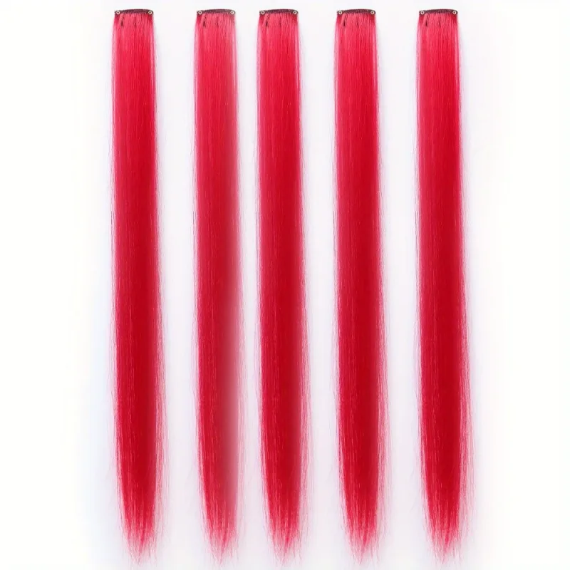 5pcs/set Colorful Clip In Synthetic Hair Extension Rainbow Long Straight Hairpieces For Women Girl Kids Y2K Style Daily Party
