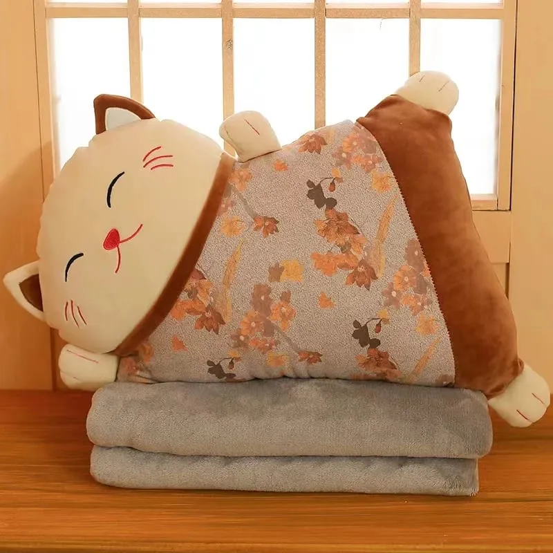 Cute Kawaii Fortune Cat Throw Pillow Blanket Dual Use Sofa Backrest Throw Pillow Office Car Seat Waist Protector Cushion Pillow — image 9