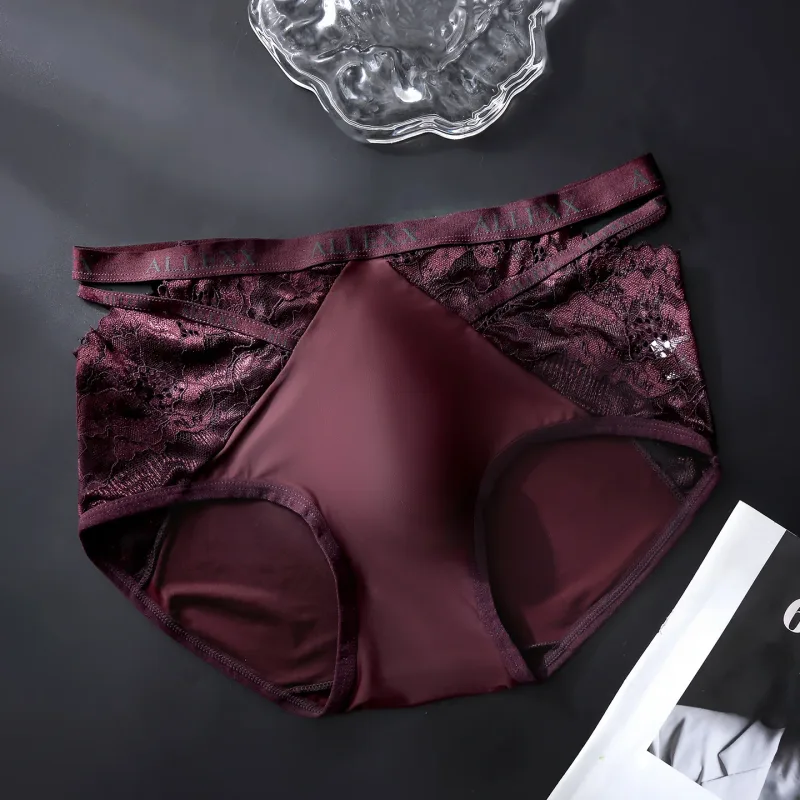 Celana Dalam Wanita untuk Pria Celana Dalam Pinggang Berongga Renda Seksi Celana Dalam Kantong Cembung U Bersirkulasi Pakaian Dalam Sambungan Sutra Es Renda Lembut