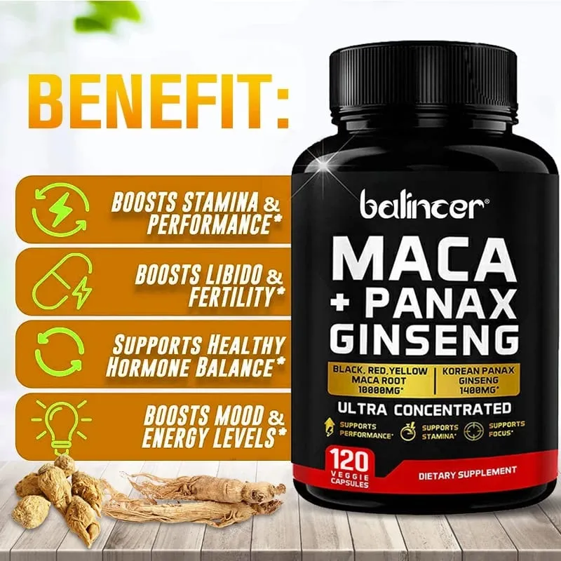 Maca & Ginseng Capsules 10000mg (Yellow+Red+Black) Extract Strength Endurance Muscle Mass Energy & Muscle Support — image 5