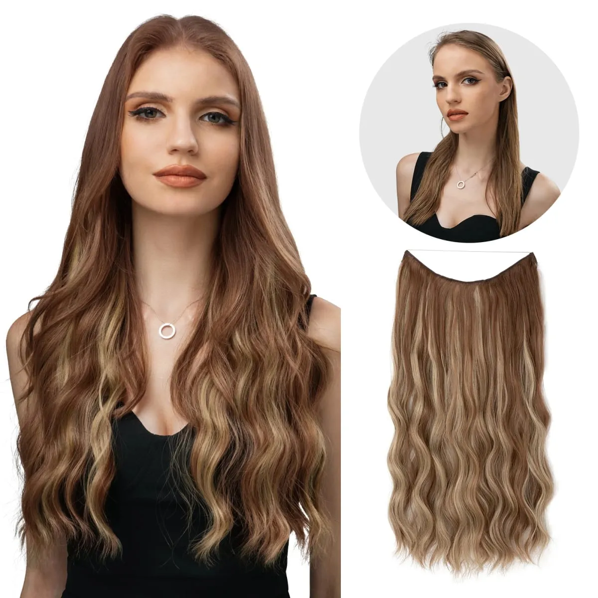 Synthetic Wave Invisible Wire With Clips Hair Extensions Fish Line Natural Blonde Clip In Hairpiece Fake Hair Piece