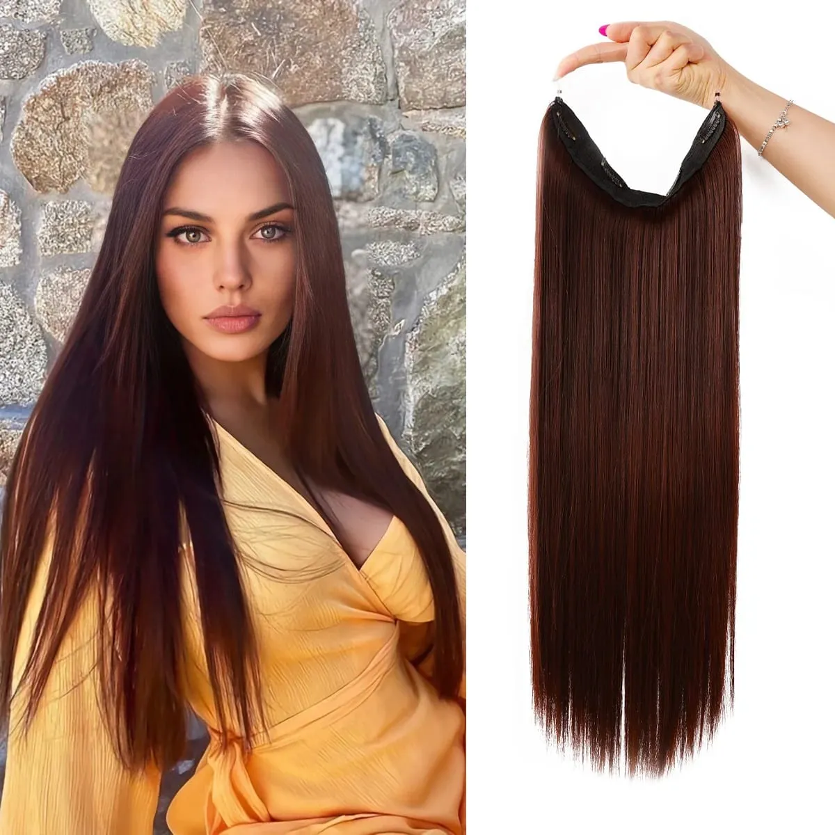 Invisible Wire Hair Extensions Adjustable Size Removable Secure Clips in 24 Inch Straight Secret Hairpiece for Women — image 11