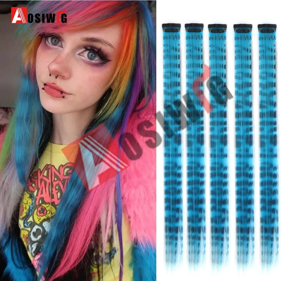 5PC Synthetic Feather Hair Extensions With Clips Heat Resistant Straight Hair Extensions Color Colored Black Hair Clip Womens 8G