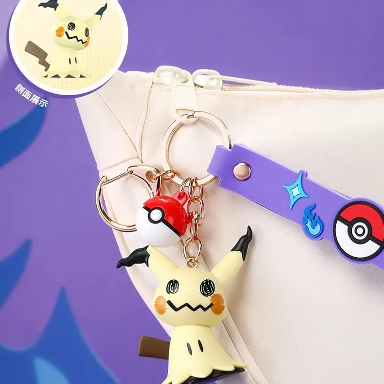 Genuine Pokemon Pikachu Keychain Gengar Morpeko Cubone Snorlax Mimikyu Anime Action Figure Toy Keyring Fragrance Pendant Gift