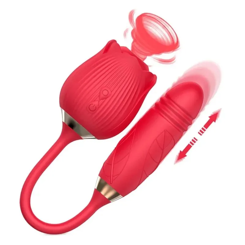 Rose 3in1 Sucker Vibrator für Frauen Teleskop Klitoris Stimulator Dildo Lecken Vagina Massage Masturbator Sex Spielzeug für Frauen