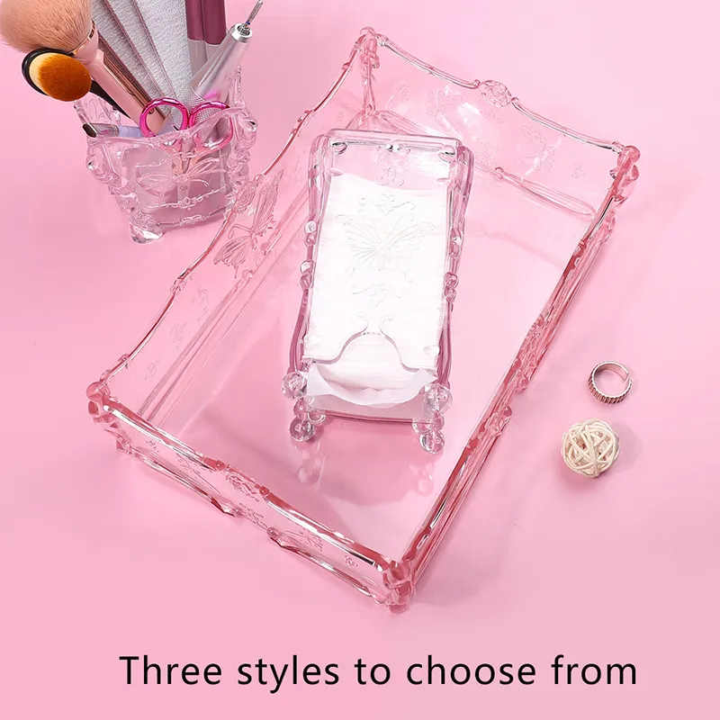 Cotton Pad Nails Storage Box Butterfly Transparent Pink Design Napkins Container Brush Organizer Makeup Case Nail Art Tools