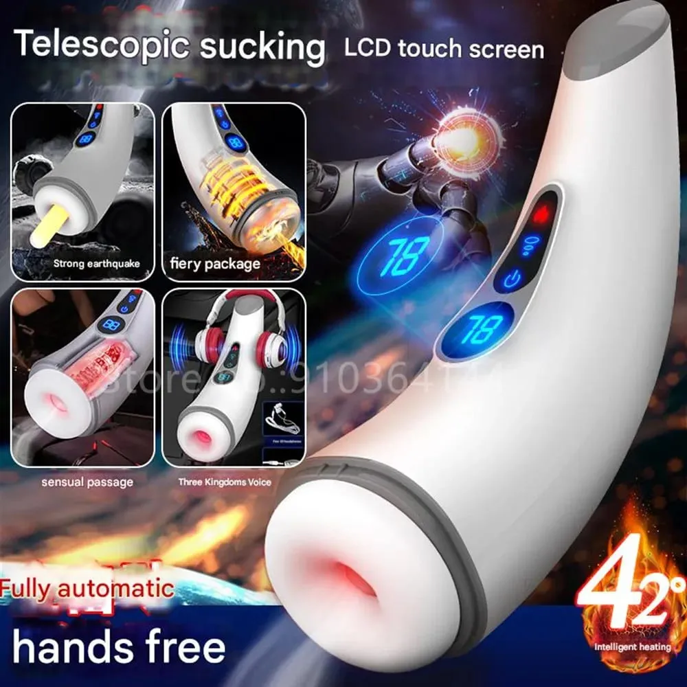 Awtomatikong Makapangyarihang Pagsipsip Telescopic Male Masturbator Cup Smart Heating Vibration Blowjob Machine Orgasm Adult Sex Toys para sa Mga Lalaki