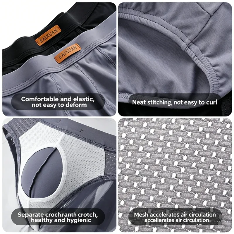 Men's Summer Ice Silk Mesh Briefs Quick Dry U-Pouch Separated Crotch Breathable Underwear Triangle Design for Comfort